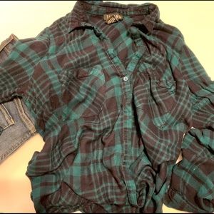 Green and black wrap front flannel